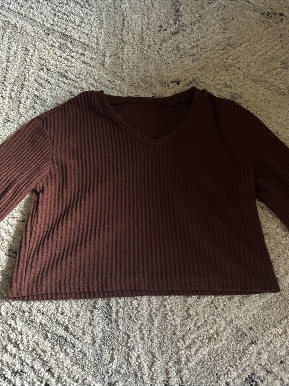 SHEIN Brown Ribbed V-Neck Sweater